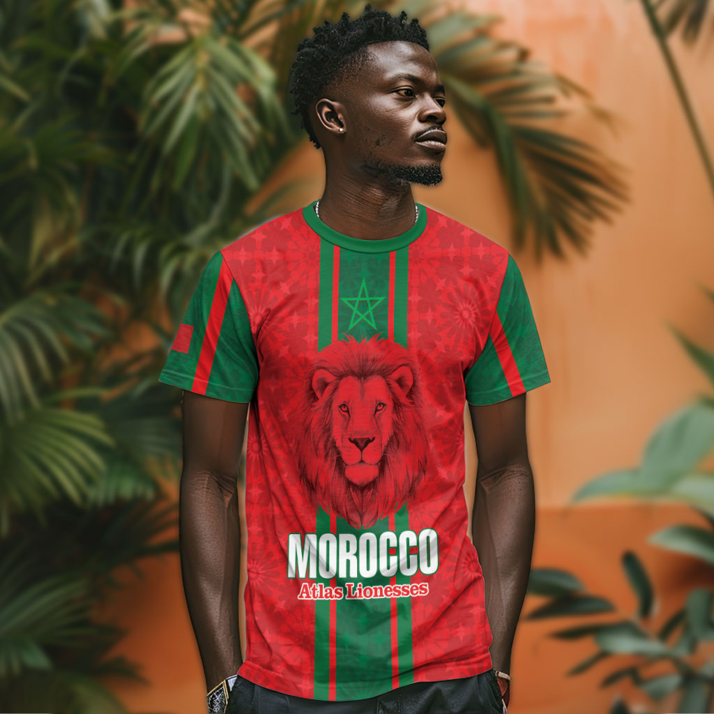 Morocco Football Custom T shirt Atlas Lionesses Moroccan Folk Pattern