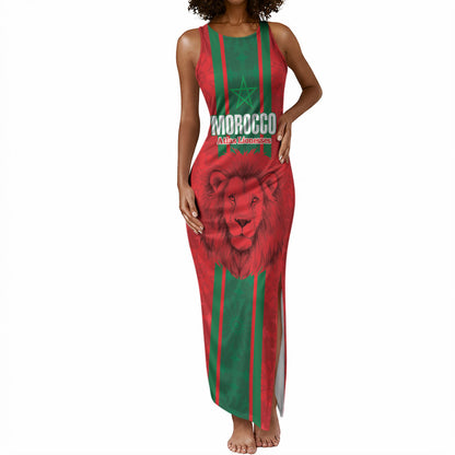 Morocco Football Custom Tank Maxi Dress Atlas Lionesses Moroccan Folk Pattern