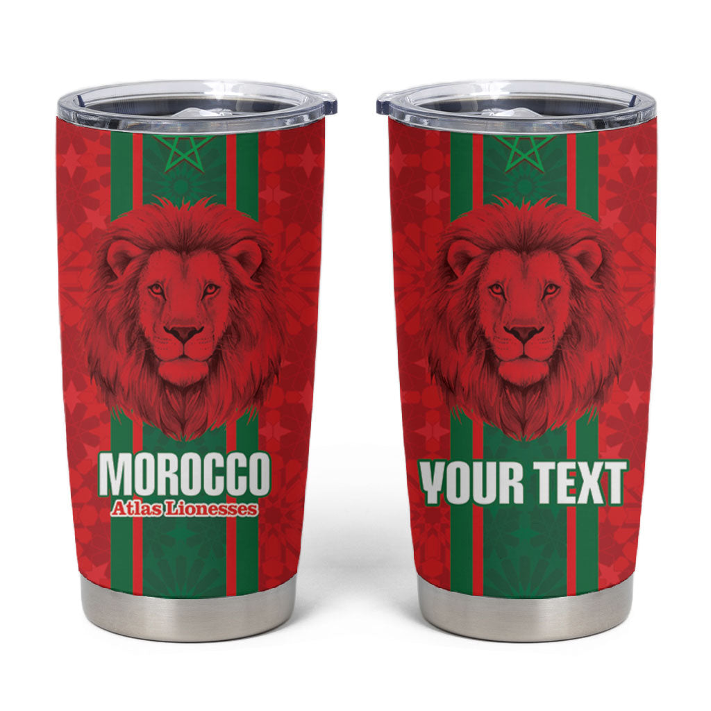 Morocco Football Custom Tumbler Cup Atlas Lionesses Moroccan Folk Pattern