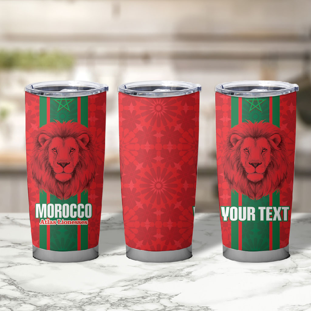 Morocco Football Custom Tumbler Cup Atlas Lionesses Moroccan Folk Pattern