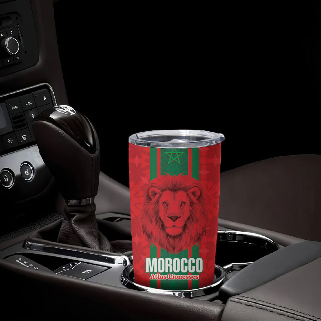 Morocco Football Custom Tumbler Cup Atlas Lionesses Moroccan Folk Pattern