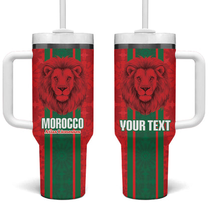 Morocco Football Custom Tumbler With Handle Atlas Lionesses Moroccan Folk Pattern