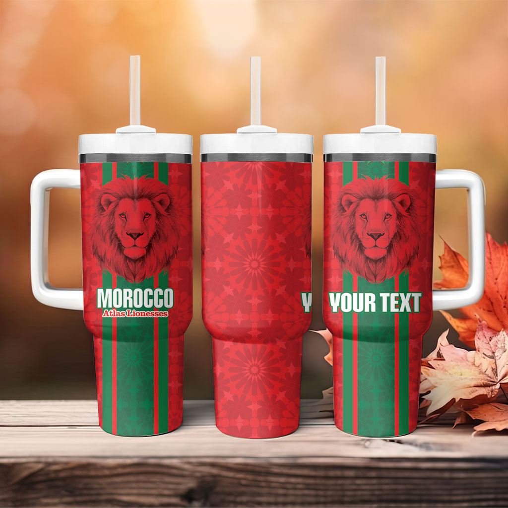 Morocco Football Custom Tumbler With Handle Atlas Lionesses Moroccan Folk Pattern