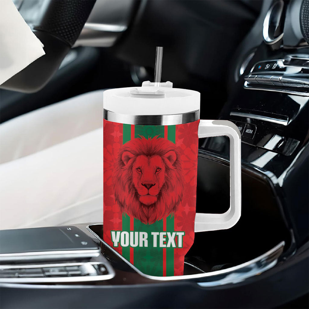Morocco Football Custom Tumbler With Handle Atlas Lionesses Moroccan Folk Pattern