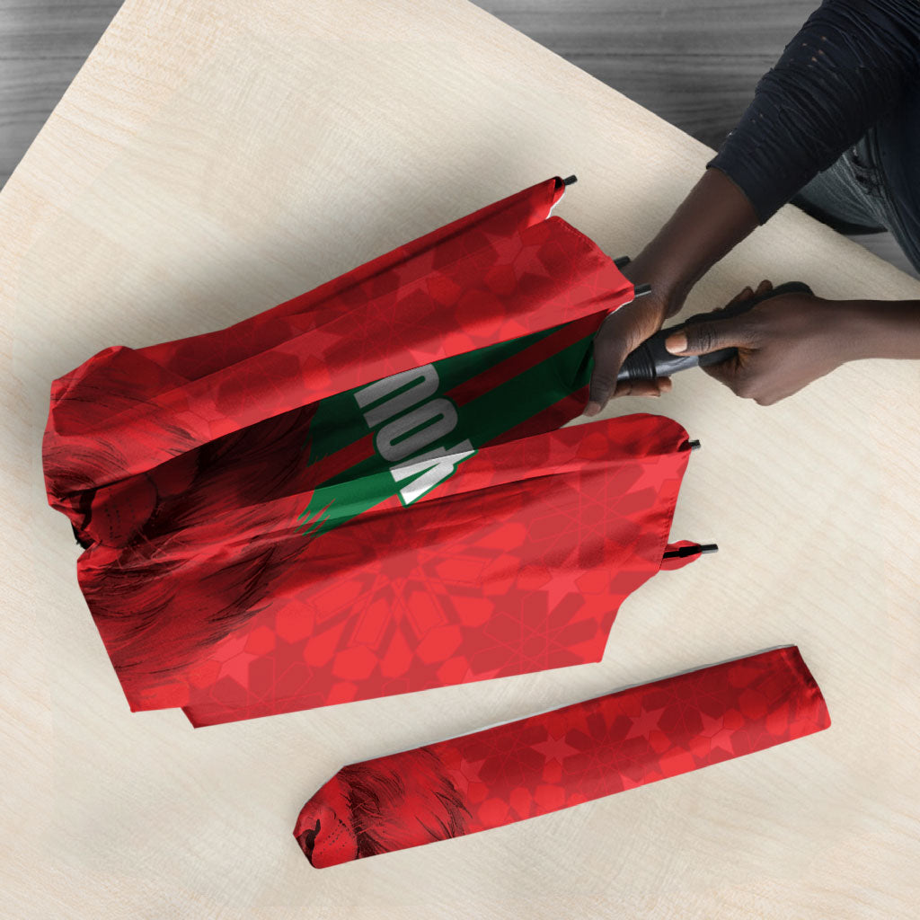 Morocco Football Custom Umbrella Atlas Lionesses Moroccan Folk Pattern