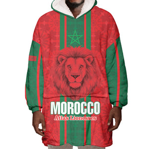 Morocco Football Custom Wearable Blanket Hoodie Atlas Lionesses Moroccan Folk Pattern