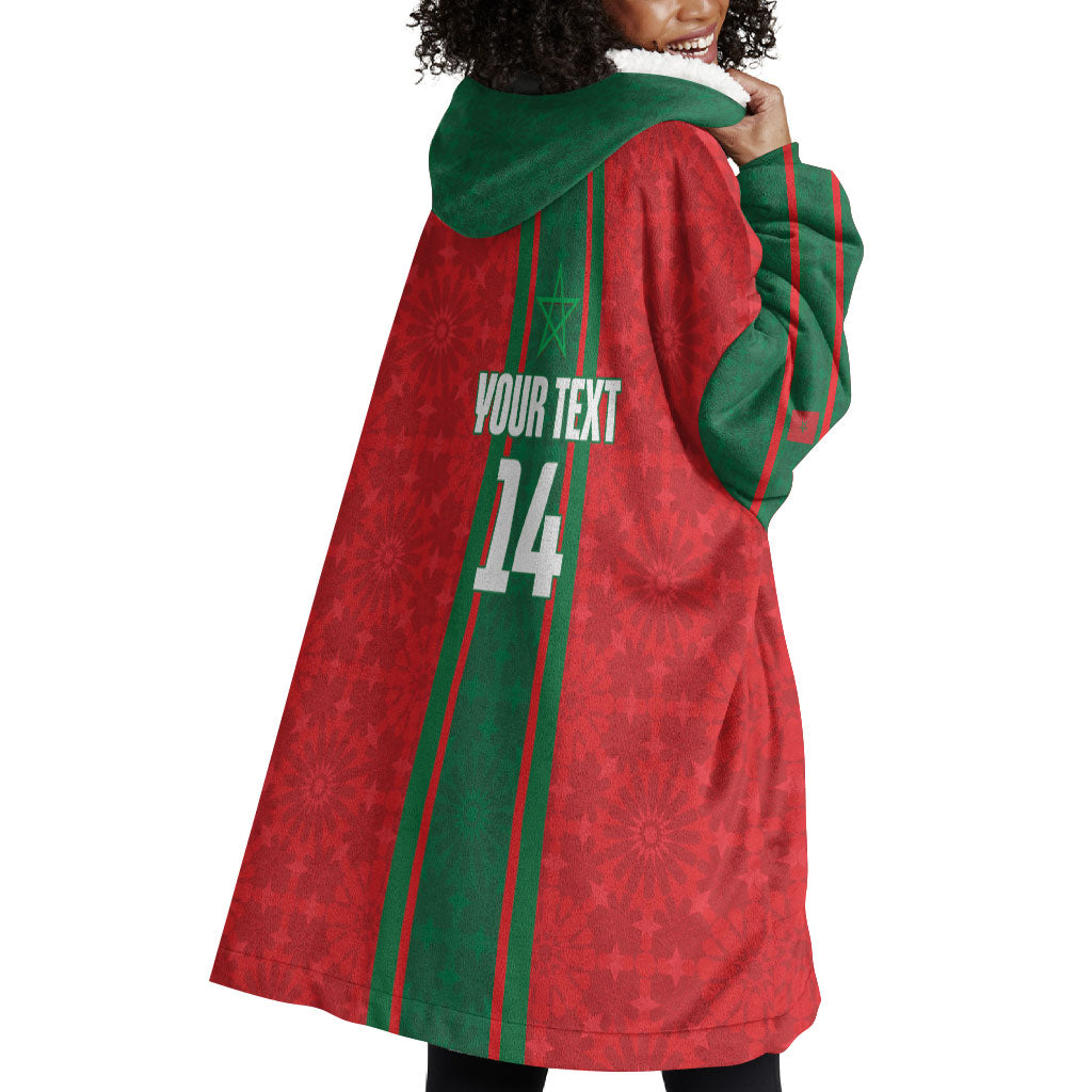 Morocco Football Custom Wearable Blanket Hoodie Atlas Lionesses Moroccan Folk Pattern