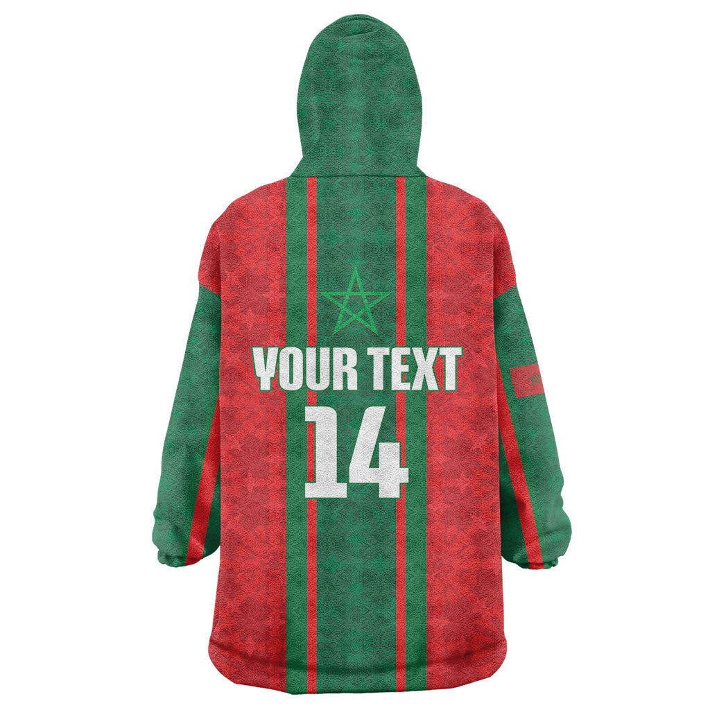 Morocco Football Custom Wearable Blanket Hoodie Atlas Lionesses Moroccan Folk Pattern