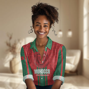Morocco Football Custom Women Casual Shirt Atlas Lionesses Moroccan Folk Pattern