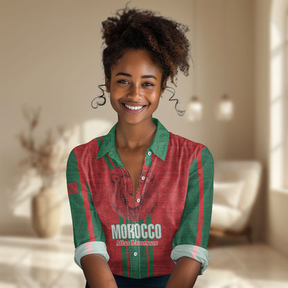 Morocco Football Custom Women Casual Shirt Atlas Lionesses Moroccan Folk Pattern
