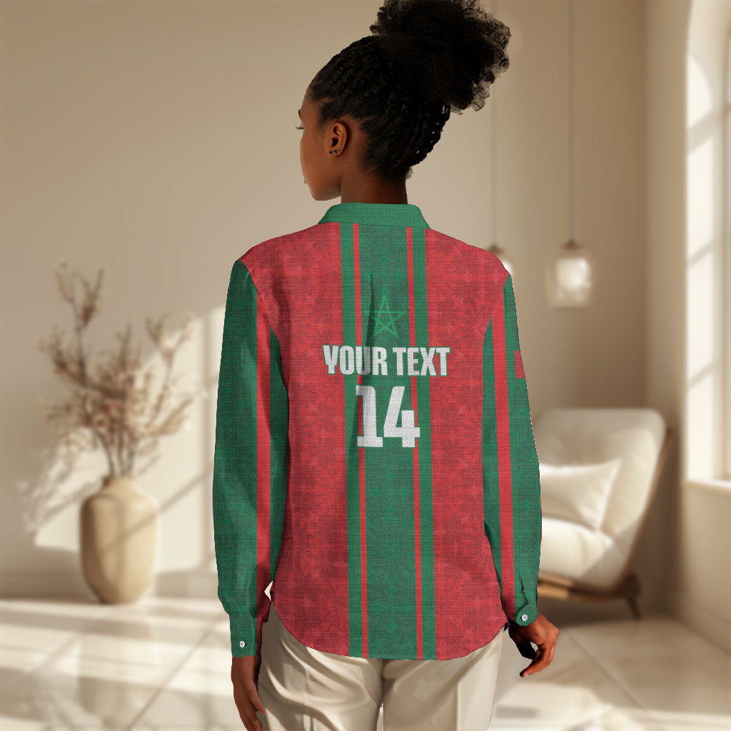 Morocco Football Custom Women Casual Shirt Atlas Lionesses Moroccan Folk Pattern