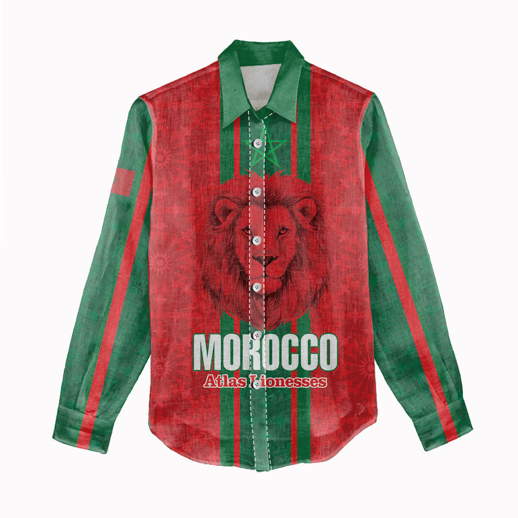Morocco Football Custom Women Casual Shirt Atlas Lionesses Moroccan Folk Pattern