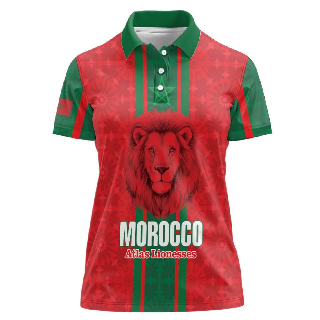 Morocco Football Custom Women Polo Shirt Atlas Lionesses Moroccan Folk Pattern