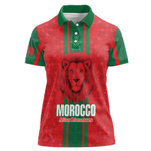 Morocco Football Custom Women Polo Shirt Atlas Lionesses Moroccan Folk Pattern