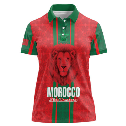 Morocco Football Custom Women Polo Shirt Atlas Lionesses Moroccan Folk Pattern