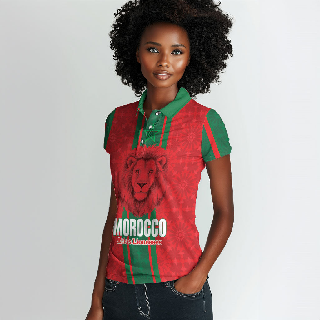 Morocco Football Custom Women Polo Shirt Atlas Lionesses Moroccan Folk Pattern
