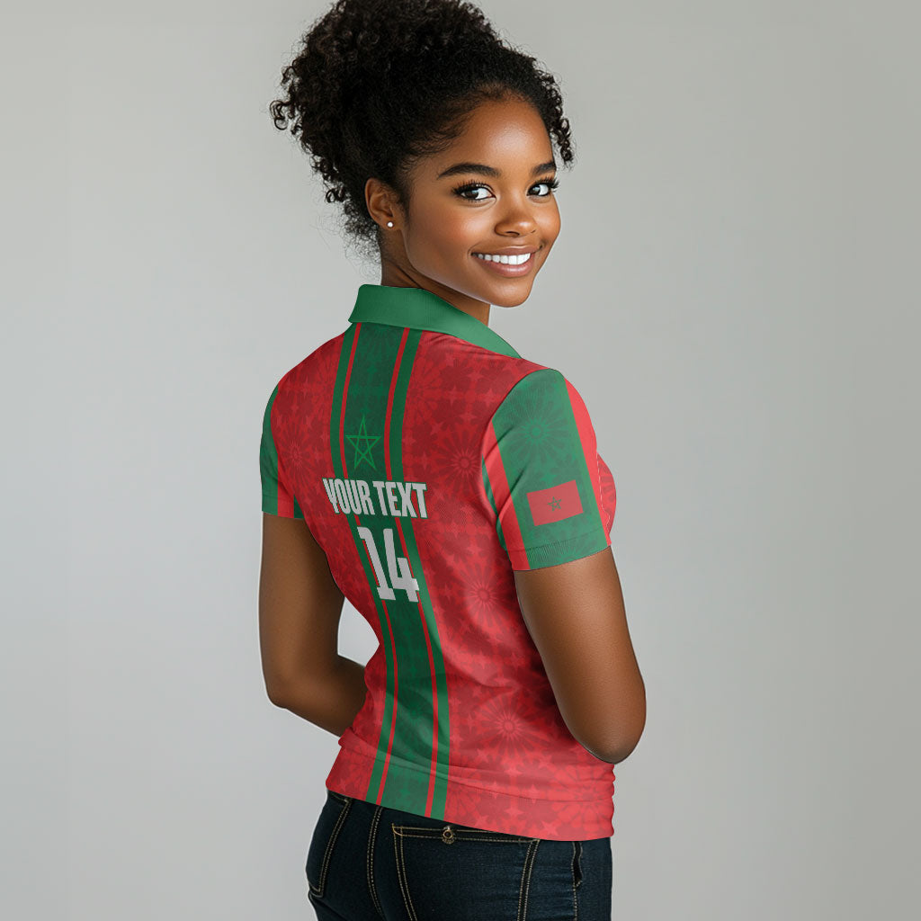 Morocco Football Custom Women Polo Shirt Atlas Lionesses Moroccan Folk Pattern