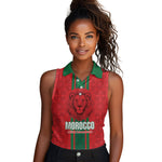 Morocco Football Custom Women Sleeveless Polo Shirt Atlas Lionesses Moroccan Folk Pattern