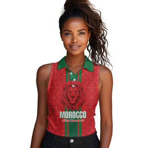 Morocco Football Custom Women Sleeveless Polo Shirt Atlas Lionesses Moroccan Folk Pattern