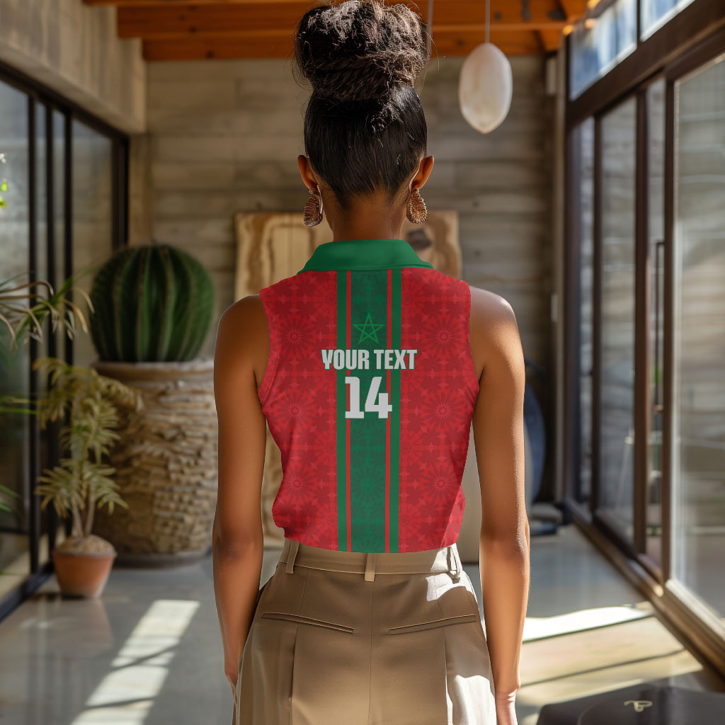 Morocco Football Custom Women Sleeveless Polo Shirt Atlas Lionesses Moroccan Folk Pattern