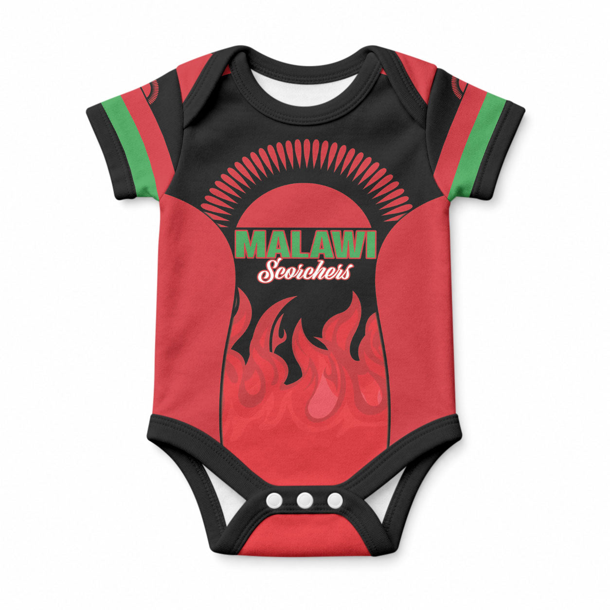 Malawi Football Custom Baby Onesie Red Rising Sun Go Scorchers