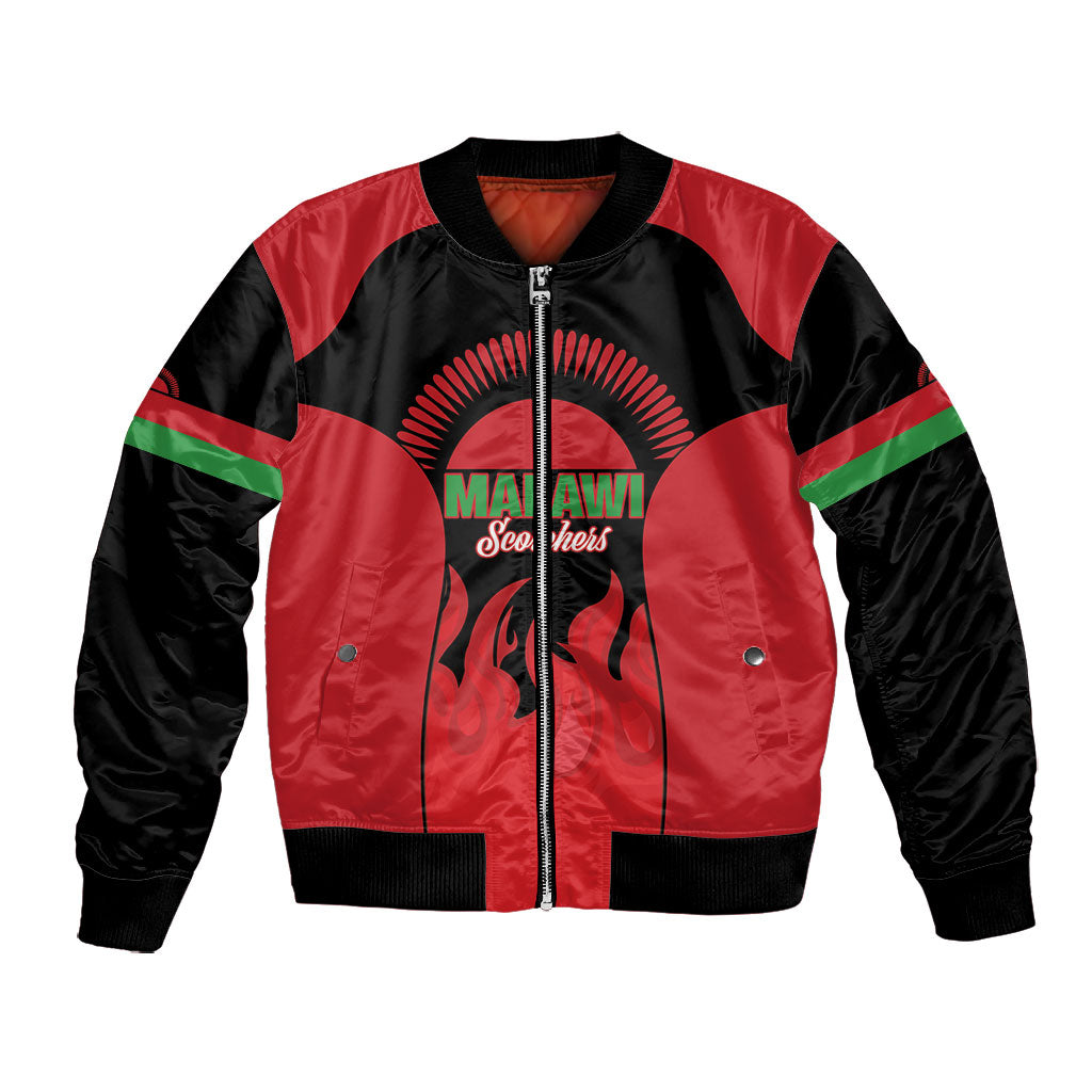 Malawi Football Custom Bomber Jacket Red Rising Sun Go Scorchers