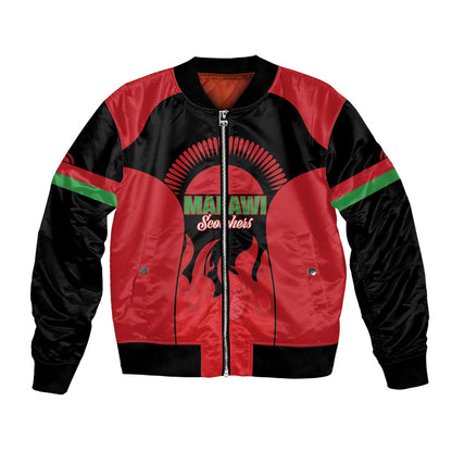 Malawi Football Custom Bomber Jacket Red Rising Sun Go Scorchers