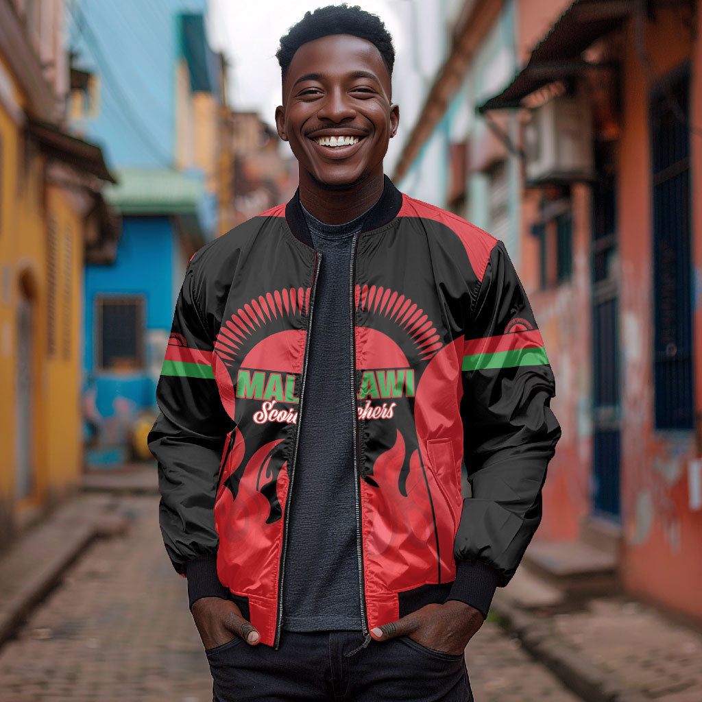 Malawi Football Custom Bomber Jacket Red Rising Sun Go Scorchers