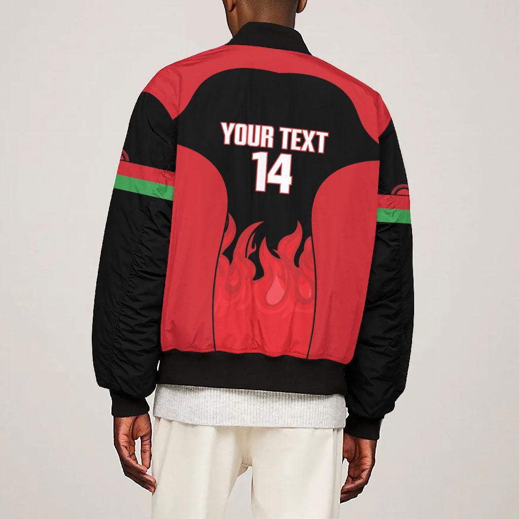 Malawi Football Custom Bomber Jacket Red Rising Sun Go Scorchers