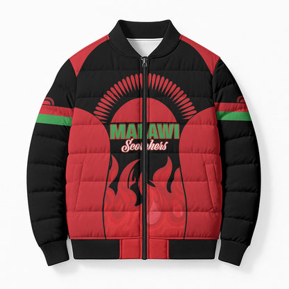 Malawi Football Custom Bomber Puffer Jacket Red Rising Sun Go Scorchers
