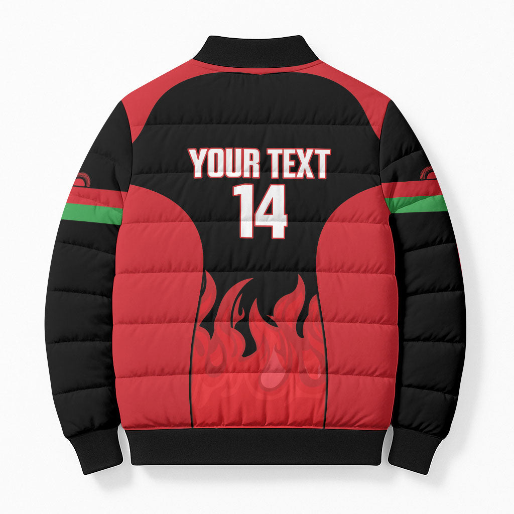 Malawi Football Custom Bomber Puffer Jacket Red Rising Sun Go Scorchers