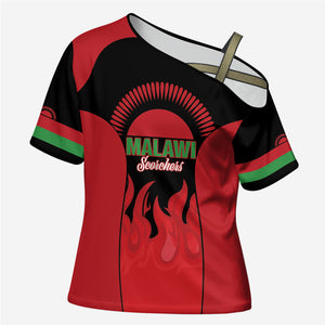 Malawi Football Custom Cross Shoulder Shirt Red Rising Sun Go Scorchers