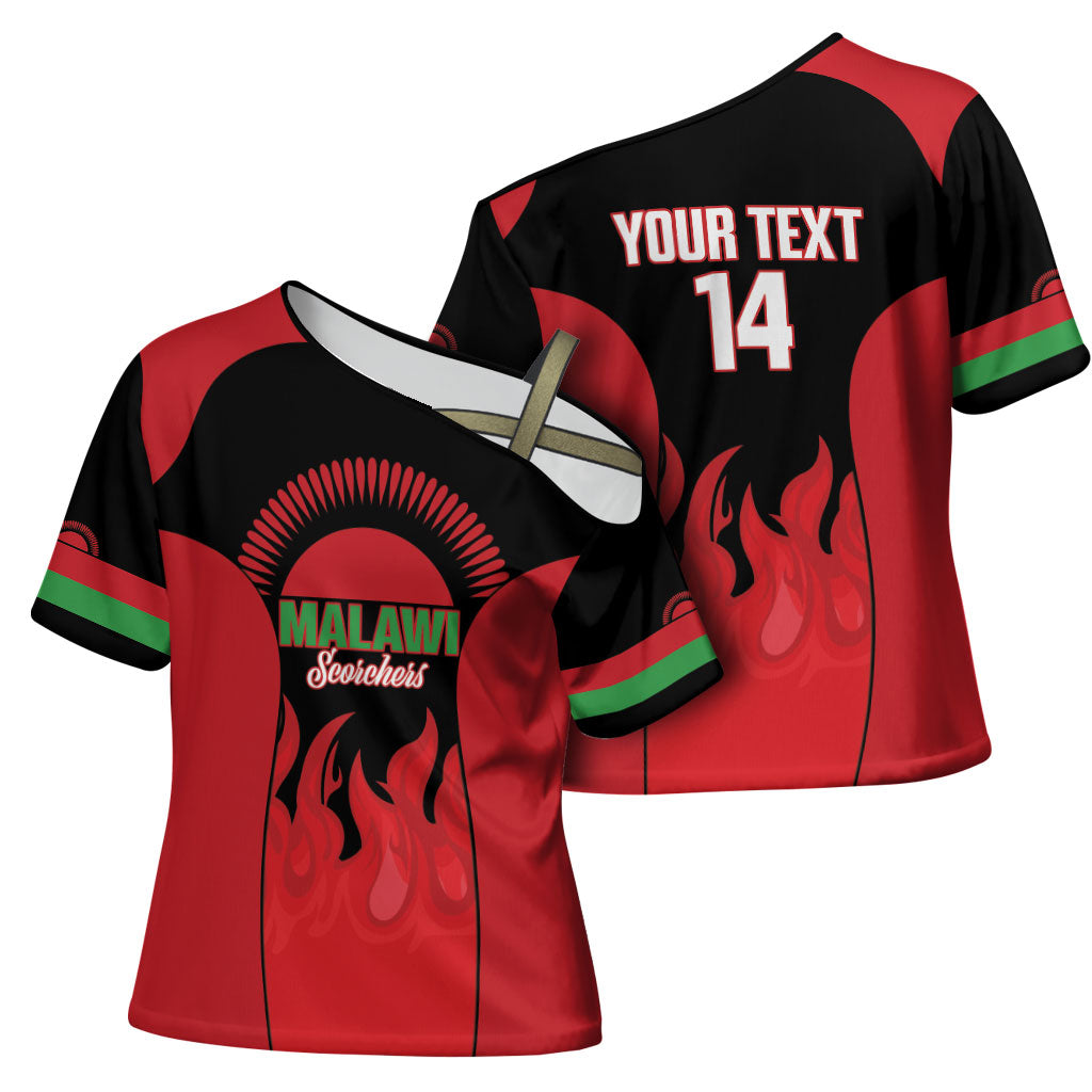 Malawi Football Custom Cross Shoulder Shirt Red Rising Sun Go Scorchers