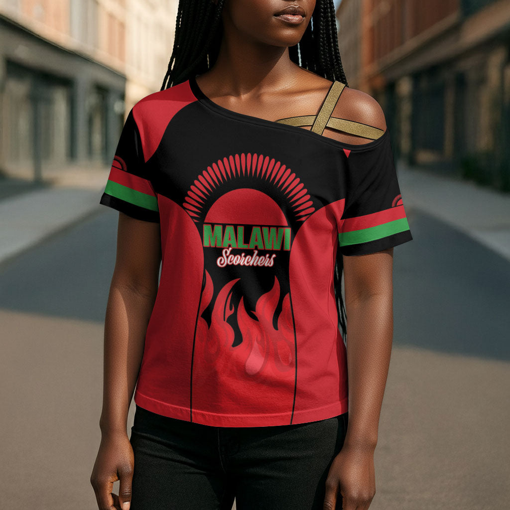 Malawi Football Custom Cross Shoulder Shirt Red Rising Sun Go Scorchers