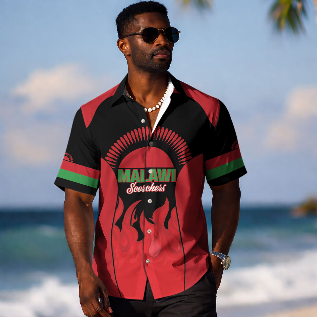 Malawi Football Custom Hawaiian Shirt Red Rising Sun Go Scorchers