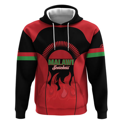 Malawi Football Custom Hoodie Red Rising Sun Go Scorchers