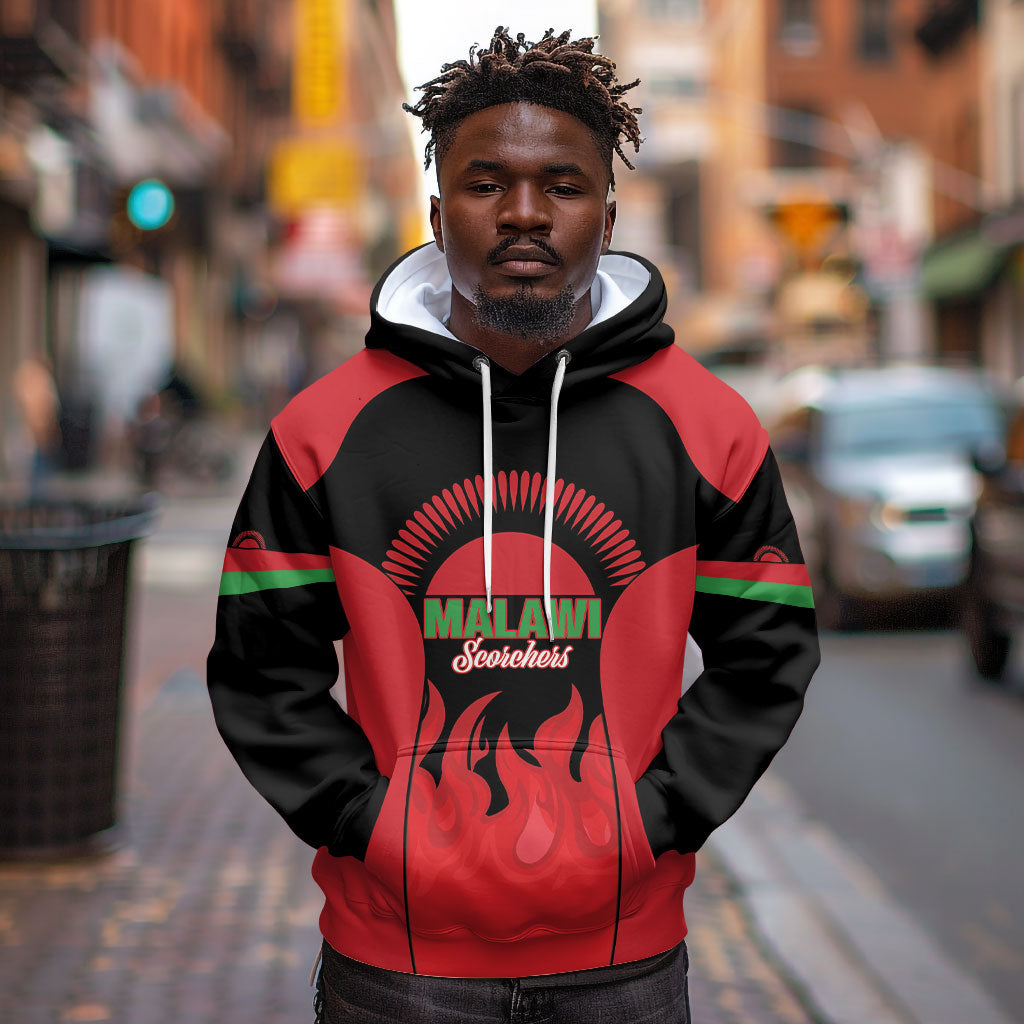 Malawi Football Custom Hoodie Red Rising Sun Go Scorchers