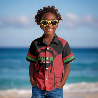 Malawi Football Custom Kid Hawaiian Shirt Red Rising Sun Go Scorchers