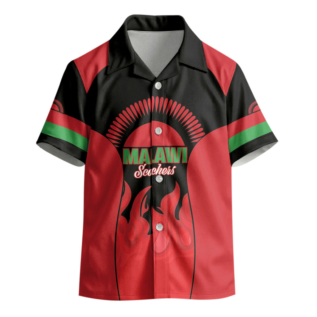 Malawi Football Custom Kid Hawaiian Shirt Red Rising Sun Go Scorchers