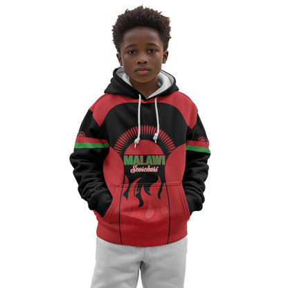 Malawi Football Custom Kid Hoodie Red Rising Sun Go Scorchers