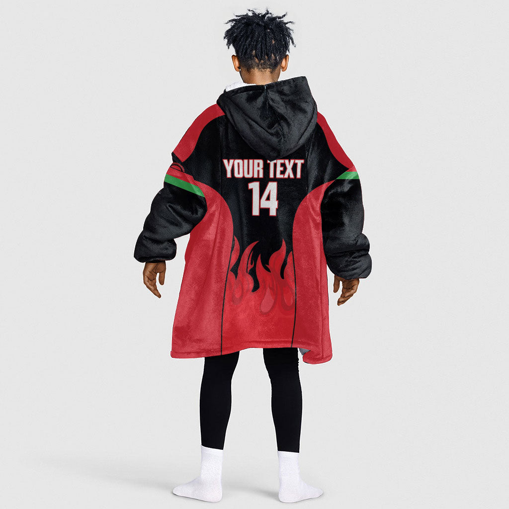 Malawi Football Custom Kid Wearable Blanket Hoodie Red Rising Sun Go Scorchers