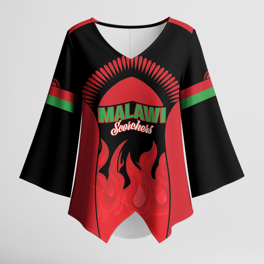 Malawi Football Custom Kimono Sleeve Blouse Red Rising Sun Go Scorchers