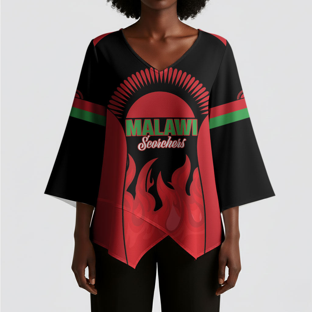 Malawi Football Custom Kimono Sleeve Blouse Red Rising Sun Go Scorchers