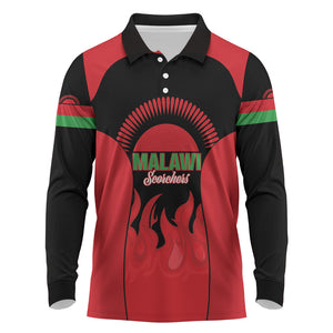 Malawi Football Custom Long Sleeve Polo Shirt Red Rising Sun Go Scorchers