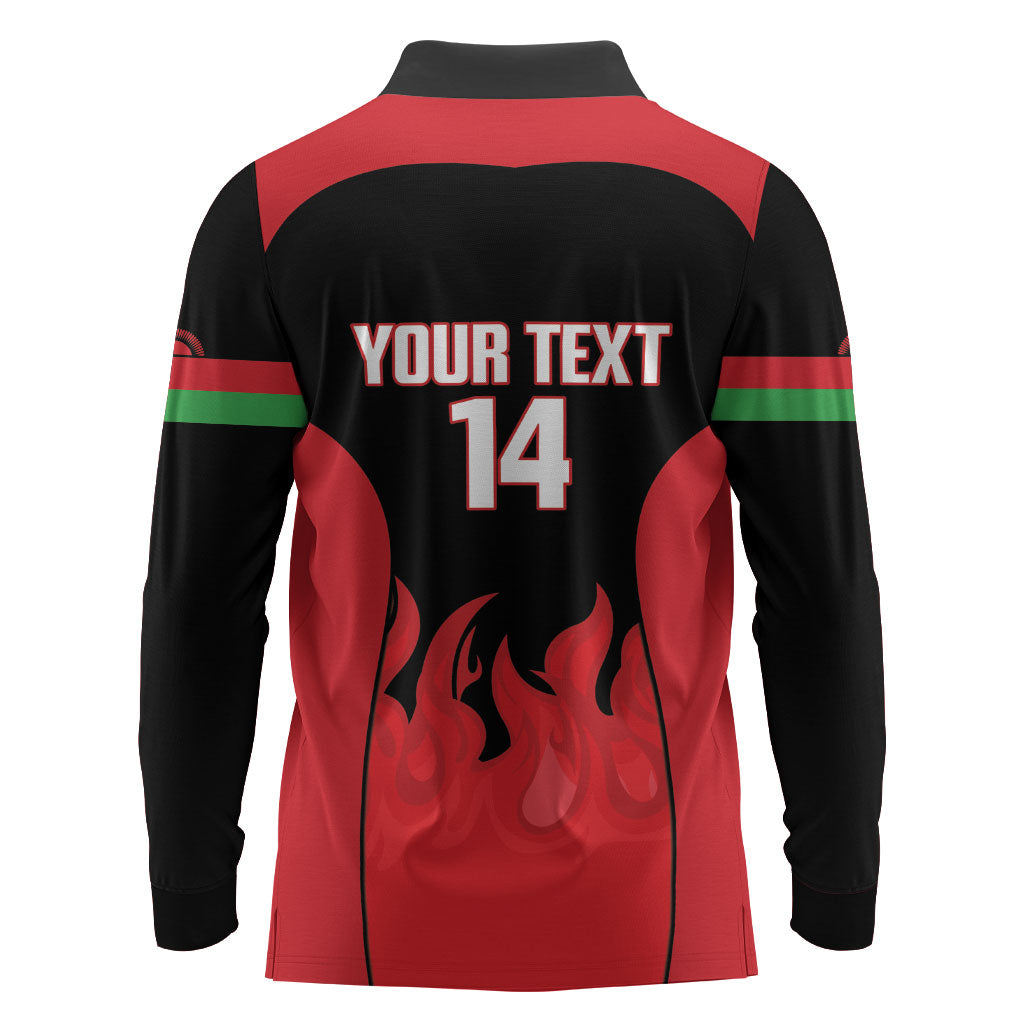 Malawi Football Custom Long Sleeve Polo Shirt Red Rising Sun Go Scorchers