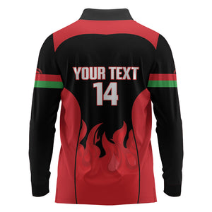 Malawi Football Custom Long Sleeve Polo Shirt Red Rising Sun Go Scorchers