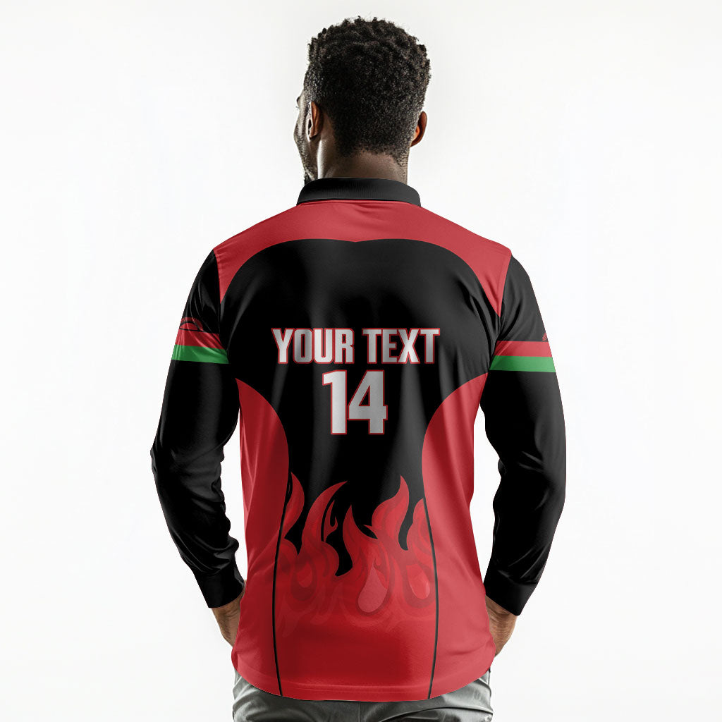Malawi Football Custom Long Sleeve Polo Shirt Red Rising Sun Go Scorchers