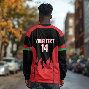 Malawi Football Custom Long Sleeve Shirt Red Rising Sun Go Scorchers