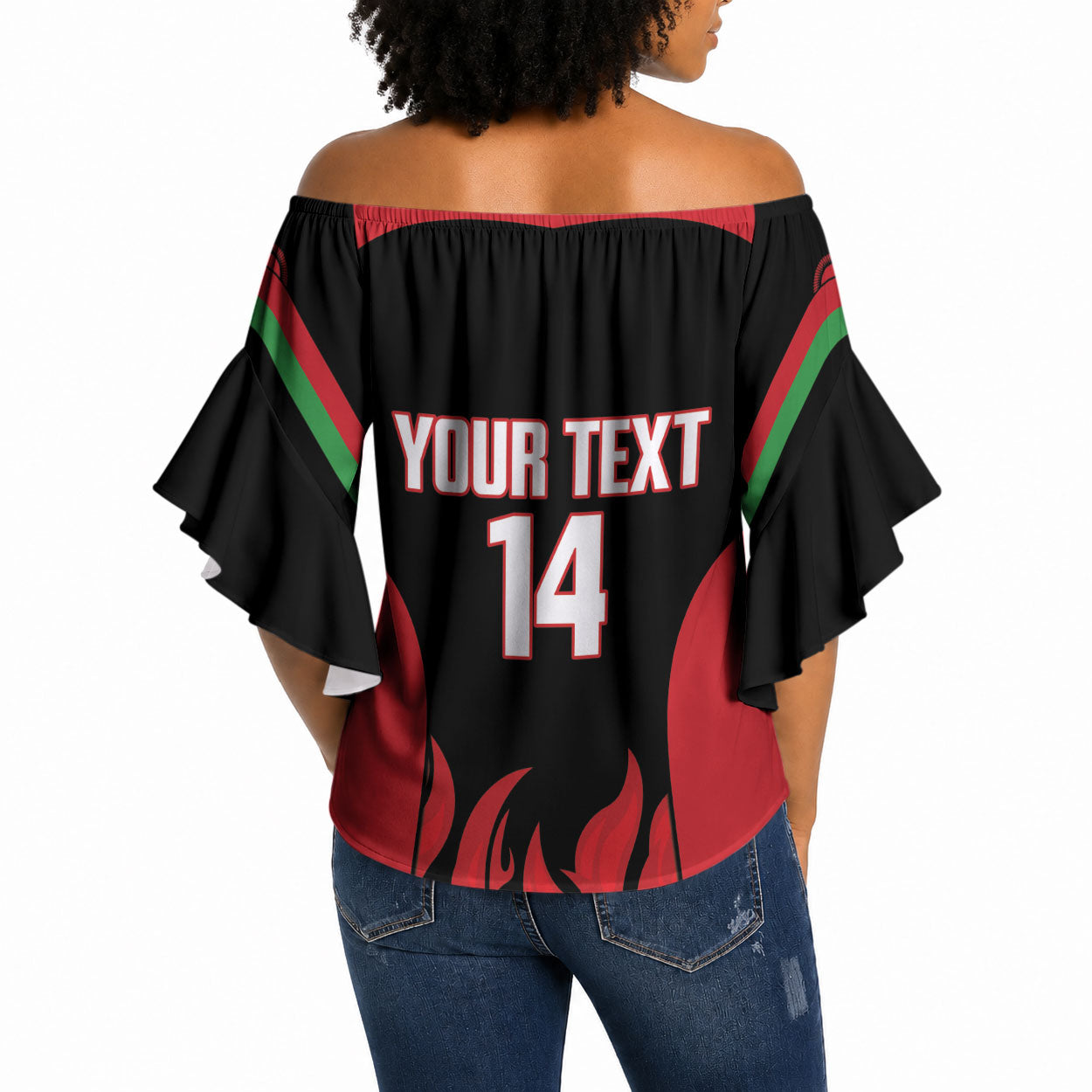 Malawi Football Custom Off Shoulder Wrap Waist Top Red Rising Sun Go Scorchers