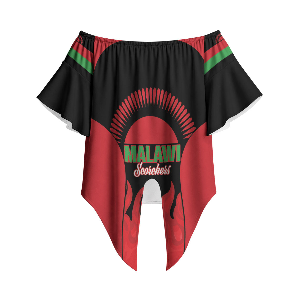 Malawi Football Custom Off Shoulder Wrap Waist Top Red Rising Sun Go Scorchers